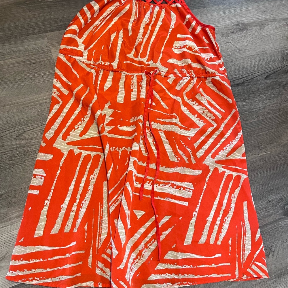 Orange and White Patterned Halter Dress